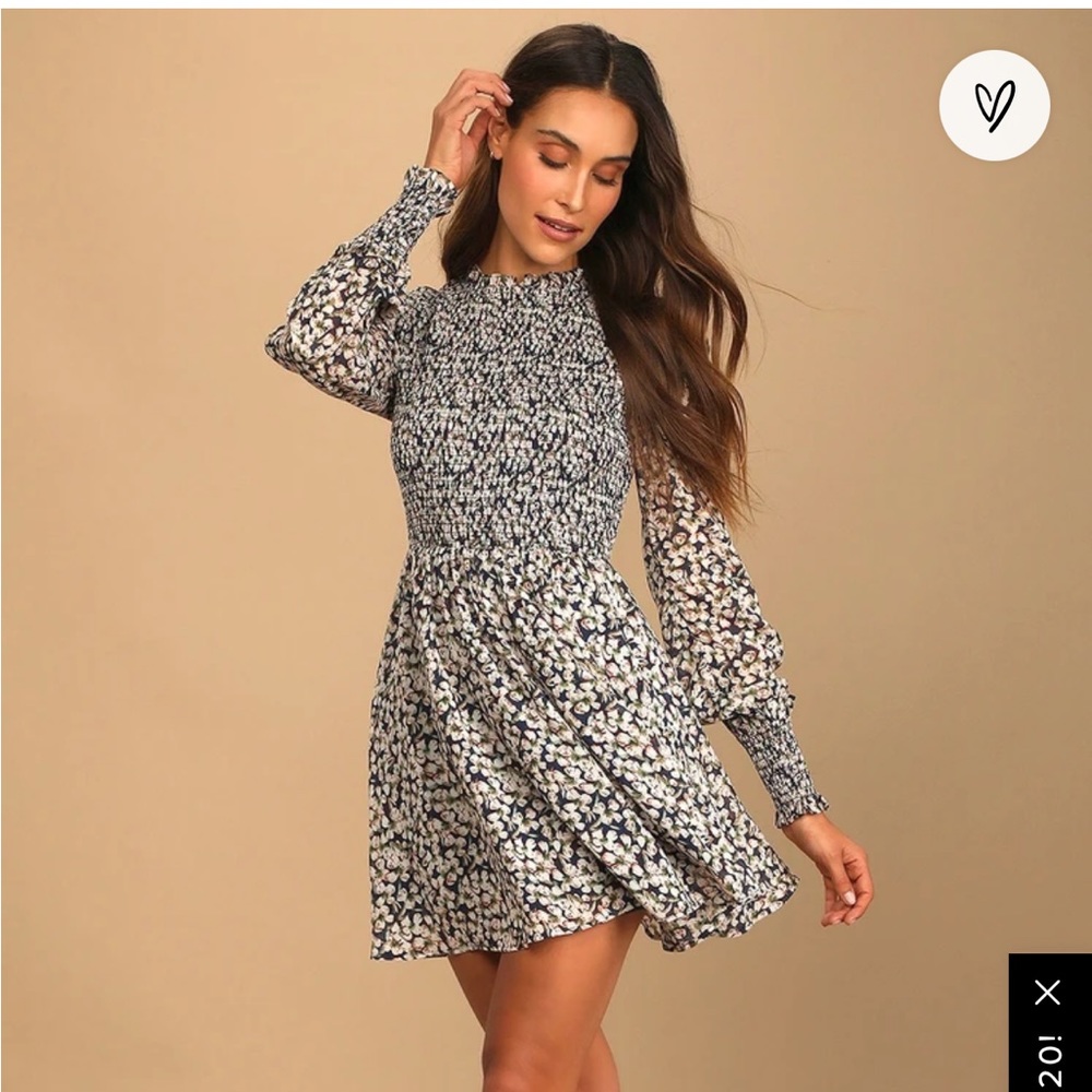 Floral Forever Navy Blue Floral Print Smocked Skater Dress Size M